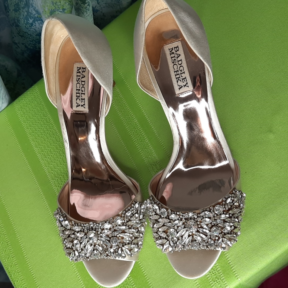 Size 10 fancy crystal rhinestone Badgley Mischka heel wedding shoes vintage - Picture 3 of 9